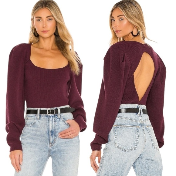 Free People Saffron Top in Pomegranate Wine Small NWT NEW Puff Sleeve Open Back - Picture 1 of 14
